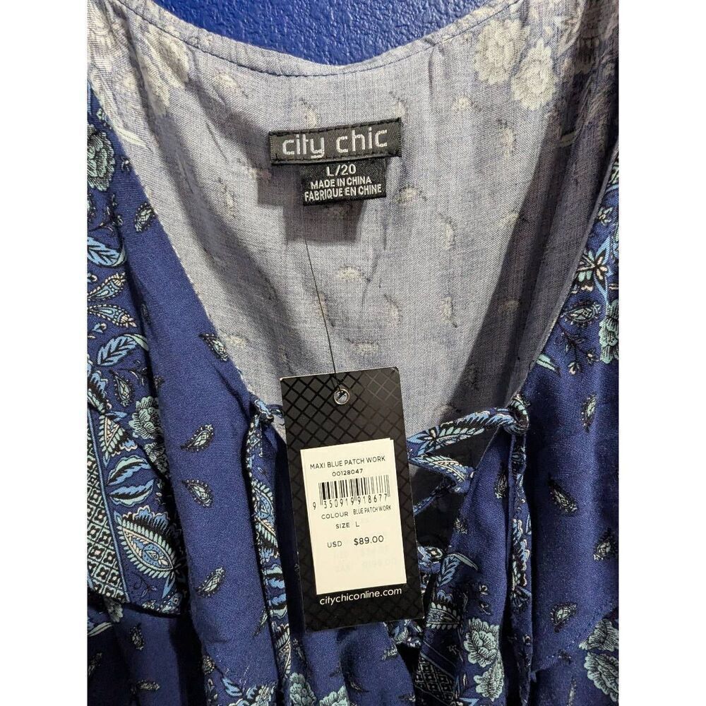 City Chic Dress Blue Patchwork Maxi Women's Plus Size (20/2XL) Boho Western NWT - Picture 4 of 13